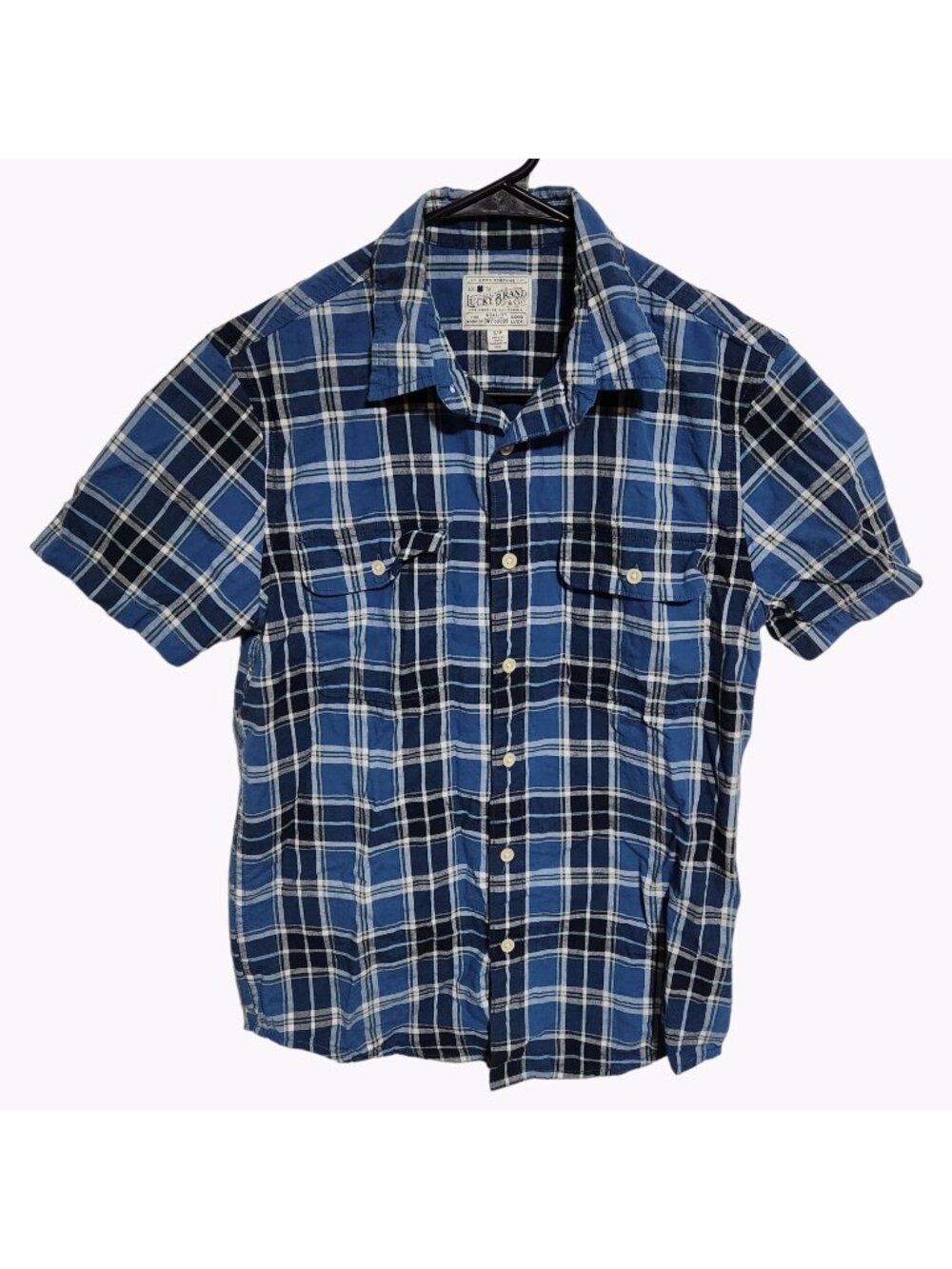 Lucky Brand Button Up Shirt Mens Size Small Blue Plaid Short Sleeve Top
